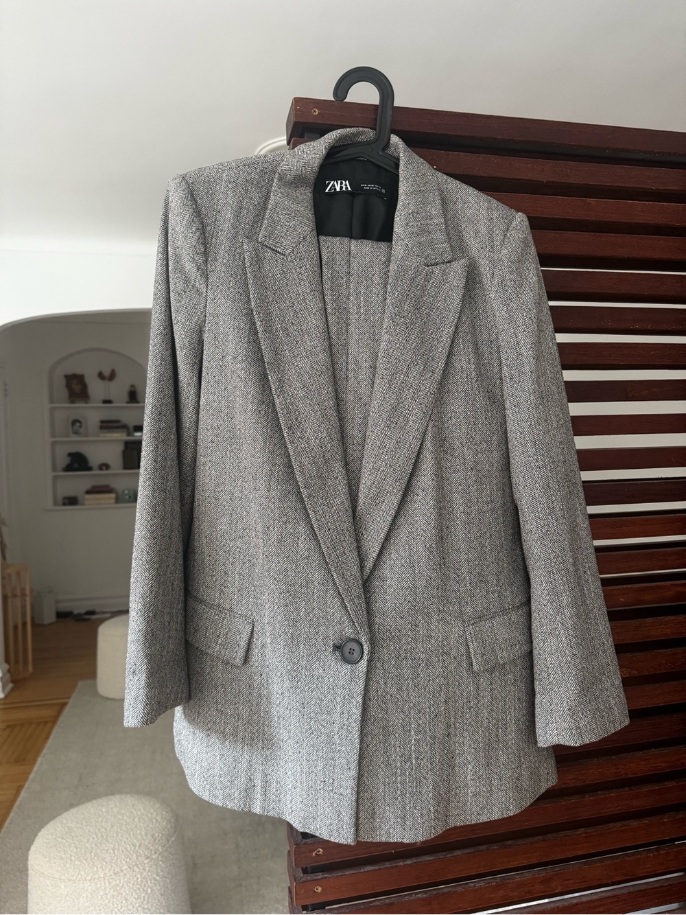 Zara Two Piece Suit Gray Tweed Single-Button Blazer